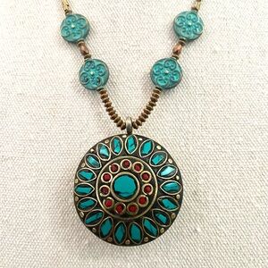 Sundance Turquoise and Gold Medallion Necklace